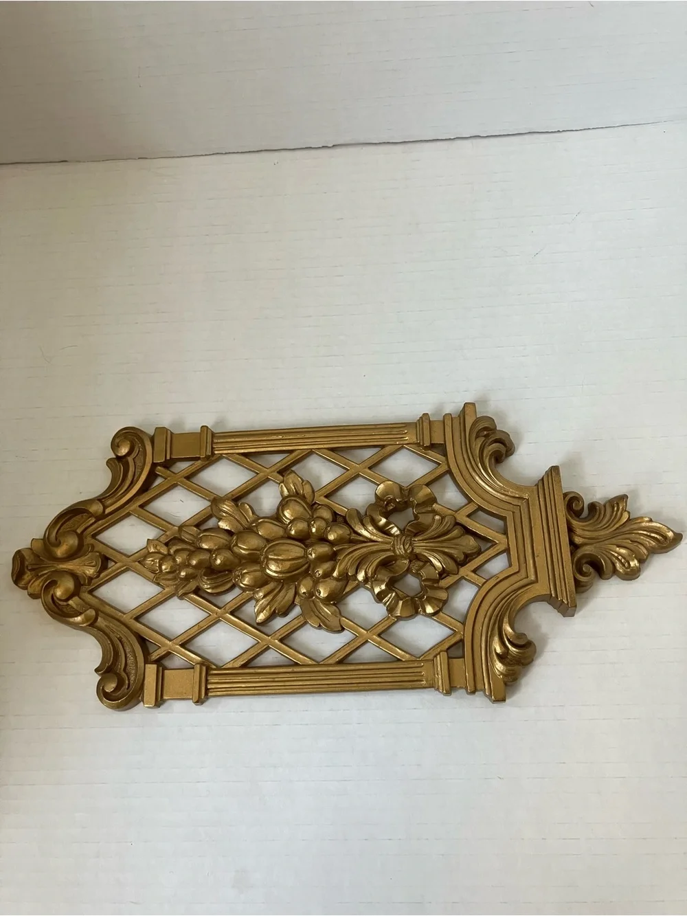 Gold Decorative Wall Plaque - Ornate Fruit & Lattice Design Plastic